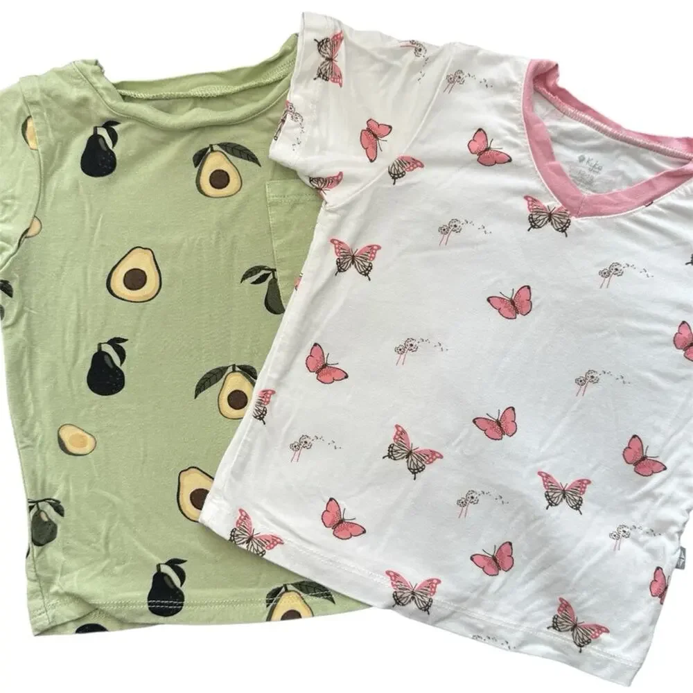 Kyte Girls' Avocado & Butterfly Short-Sleeve Bamboo Tops - Set of 2 Size 12-18 M